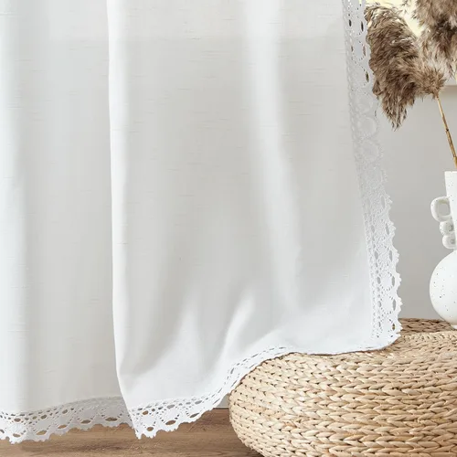 Vista 6 de Lazzzy Cortinas de lino blanco de 84 pulgadas de largo para sala de estar, dormitorio, bolsillo trasero, cortina semitransparente con ribete