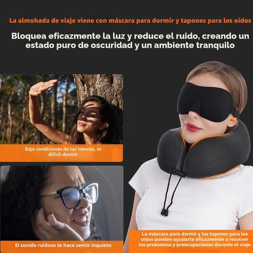 Vista 3 de MLVOC Almohada de viaje 100% espuma viscoelástica pura para el cuello, cubierta cómoda y transpirable, lavable a máquina, kit de viaje para avión