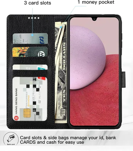 Vista 2 de Funda de cuero para Samsung Galaxy A14 5G, Galaxy A14 5G, ranura para tarjeta, cierre magnético, funda con tapa para Samsung A14 5G 2022, color negro