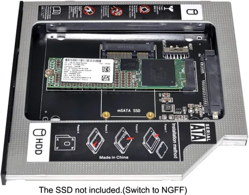 Vista 6 de NFHK MSATA NGFF B/M-Key SSD a Slimline SATA 13Pin Caddy Case para 0.374 in Universal Laptop CD/DVD-ROM Optical Bay