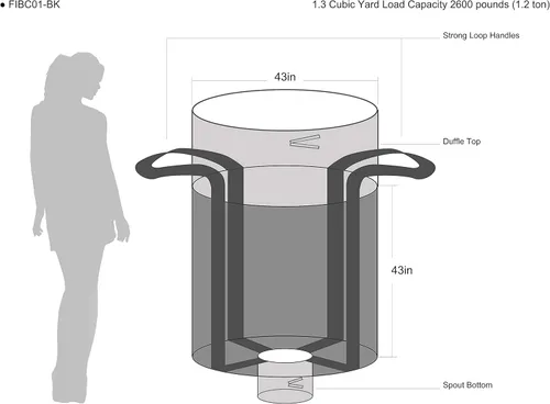 Vista 2 de Bolsa de envase intermedia a granel flexible de polipropileno pesado de 43 "para 1,3 yardas cúbicas de embalaje de plástico a granel bolsa 2600LBS