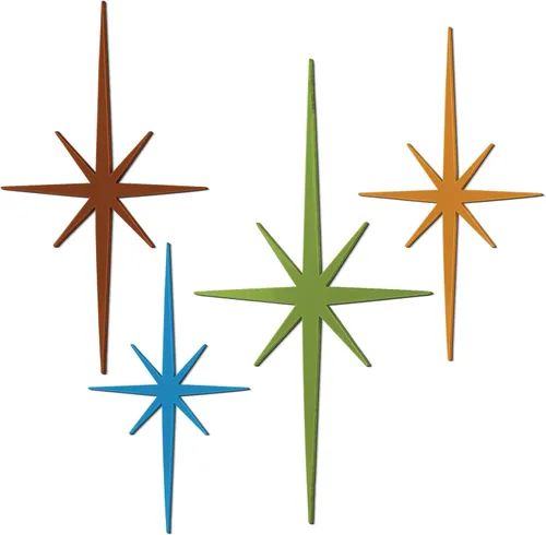 Vista 10 de Blulu 4 piezas de hierro fundido con forma de estrella de metal de mediados de siglo, decoración moderna retro con estrellas atómicas, decoración