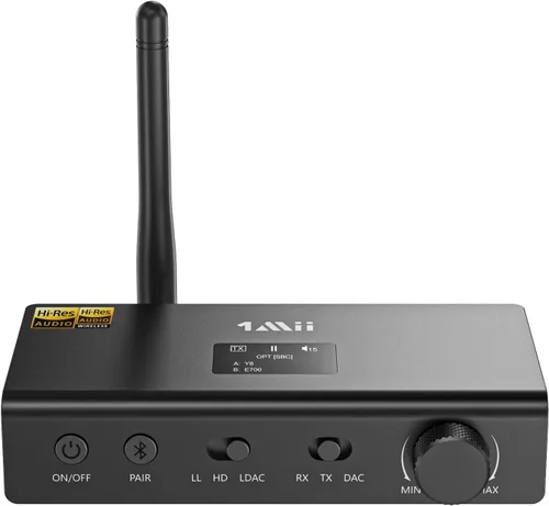 1Mii Receptor transmisor de audio Bluetooth de alta fidelidad DS700 para TV, adaptador inalámbrico de largo alcance con DAC audiófilo, LDAC/aptX