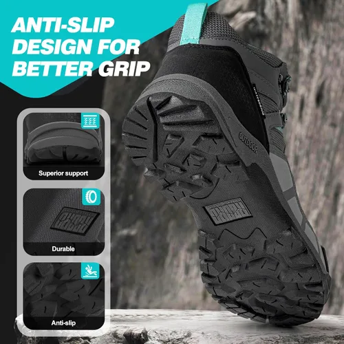 Vista 4 de R CORD Botas de senderismo para mujer, impermeables, antideslizantes, ligeras, para exteriores, senderismo, senderismo, campamento, senderismo