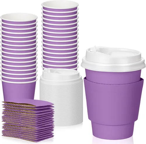 Vista 12 de Patelai 48 piezas de tazas de café desechables de 12 onzas con tapas y asas al por mayor, taza de papel aislada para chocolate caliente para bebidas