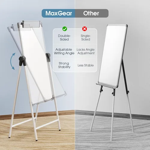 Vista 2 de MaxGear Pizarra blanca de caballete magnético, pizarra de borrado en seco de doble cara con soporte de altura ajustable, marco de aleación