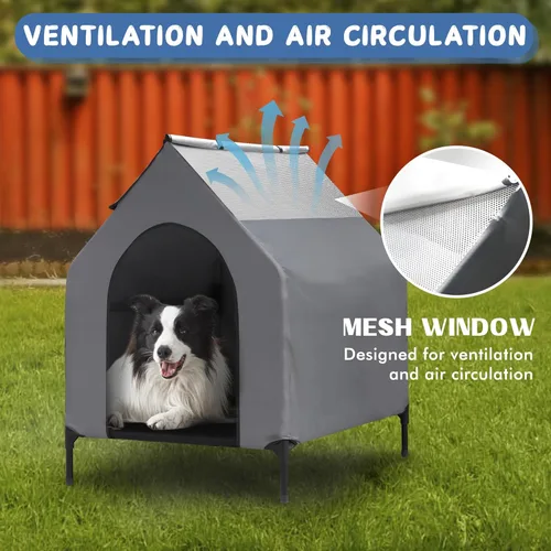 Vista 5 de Casa para perros de 36" para exteriores para perros medianos y grandes refugio elevado para perros