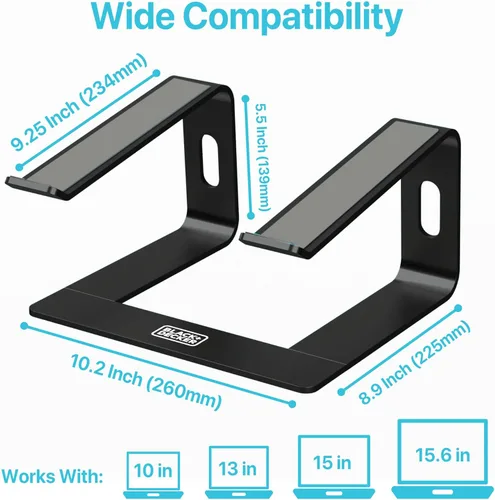 Vista 5 de BLACK+DECKER Soporte ergonómico para laptop para escritorio, soporte ergonómico para computadora portátil, compatible con MacBook Notebook, soporte