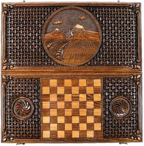 Vista 7 de BACKGAMMON WOODEN BOARD GAME Armenian Nardi Nardy checkers chess carving ARARAT mountain Ornament hand made gift wood table game
