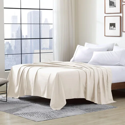 Vista 17 de Cathay - Sábanas planas de seda individuales de suave poliéster de lujo, Agua (Aqua), talla Queen