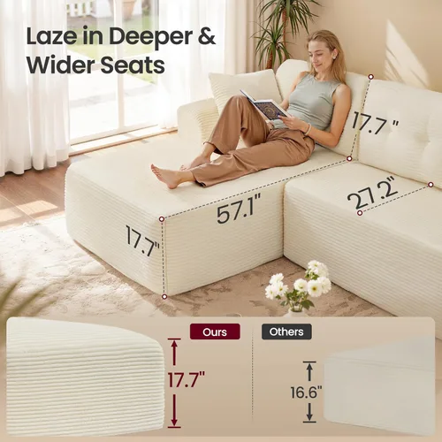 Vista 4 de VASAGLE Sofá modular seccional sin armazón de 108.3 pulgadas con chaise, sofá nube moderno con asiento profundo, sofá de pana en forma de L