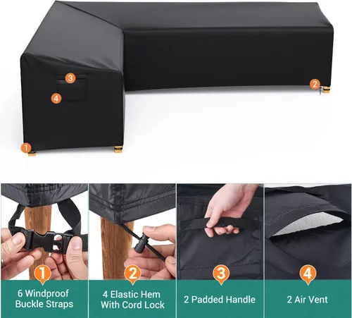 Vista 3 de Mrrihand Cubierta de sofá seccional en forma de L para patio, cubierta impermeable resistente al aire libre con ventilación 85 W x 85 D* 31 H/33.5