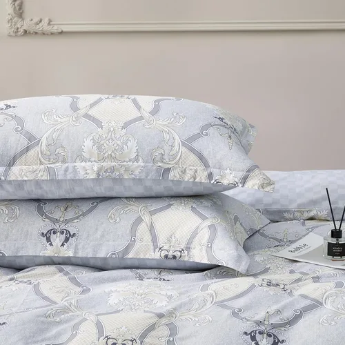 Vista 353 de SAPHREAS Juego de funda de edredón de algodón, tamaño King, a cuadros color gris oscuro y gris, geométrico, 3 piezas, 1 funda de edredón y 2 fundas