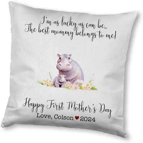 Vista 11 de Hippopotamus Matching for Mother's Day, First Mother's Day Custom Pillowcase, Personalized Mother's Day Pillowcase, Gift for Mom, Home Decor