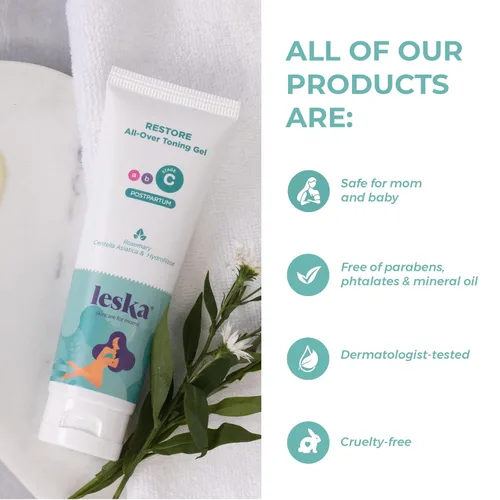 Vista 6 de Leska Maternity Stage C Set 2 Pack Bundle Resture All-Over Toning Gel l (posparto) Parte de un sistema completo de cuidado de la piel