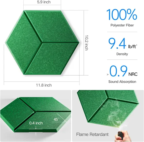 Vista 240 de Paquete de 12 paneles acústicos autoadhesivos de 12 x 10 x 0.4 pulgadas, paneles de espuma a prueba de sonido con alta densidad, elegante diseño