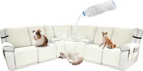 Vista 70 de Fundas impermeables para sofá reclinable seccional en forma de L, 7 piezas, antideslizantes, lavables, juego de fundas reclinables para mascotas