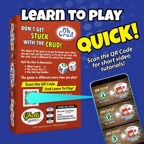 Vista 7 de Juego de cartas y dados Oh Crud, juego familiar para 2 a 6 jugadores, adultos, adolescentes, niños, fácil de aprender, estrategia, ideal para amigos