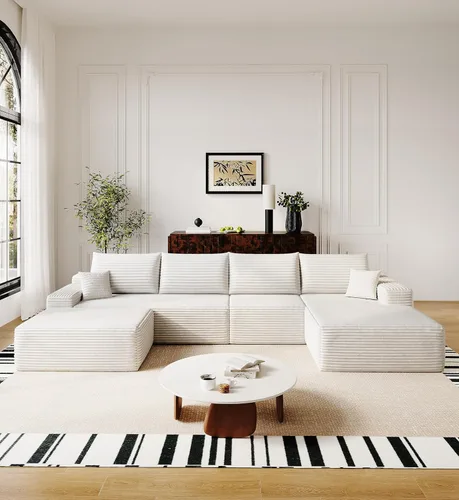 Vista 30 de AUGOP Sofá modular moderno de 96 pulgadas para sala de estar, sofá modular con sofás en forma de L, sofá tapizado sin hueso, sofá seccional con Negro