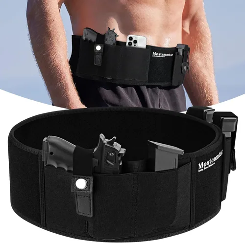 Vista 16 de Mostcomtac Funda de banda para el vientre para hombres y mujeres, funda de neopreno transpirable, cinturón táctico de múltiples bolsillos
