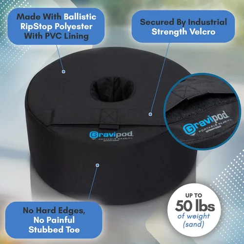 Vista 2 de Gravipod Umbrella Base Weight Outdoor Sand-Fillable Stabilizer for Cantilever, Offset, and Patio Umbrellas Heavy-Duty Weather-Resistant Fabric