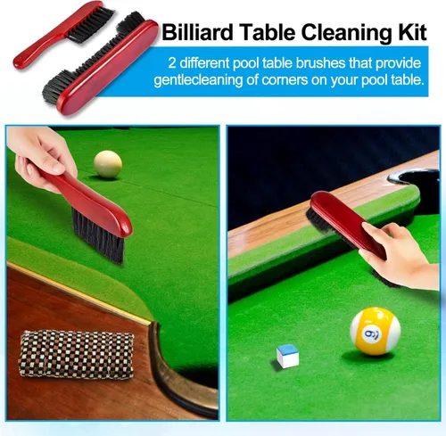 Vista 4 de Juego de 5 cepillos para mesa de billar, herramientas de limpieza, juego de cepillos para mesa de billar con 8 cubos de tiza para taco de billar, 8