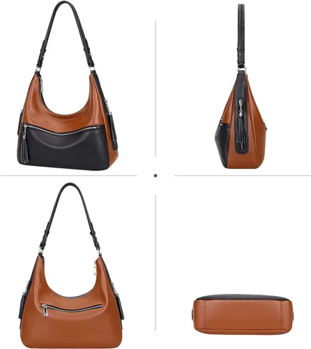 Vista 4 de Over Earth Genuine Leather Hobo Handbags for Women Casual Shoulder Bag Medium Soft Purses