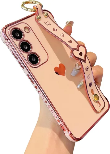 Vista 12 de DEFBSC Funda compatible con Samsung Galaxy S23, con borde galvanizado con correa para la muñeca, protección completa de la cámara, esquinas