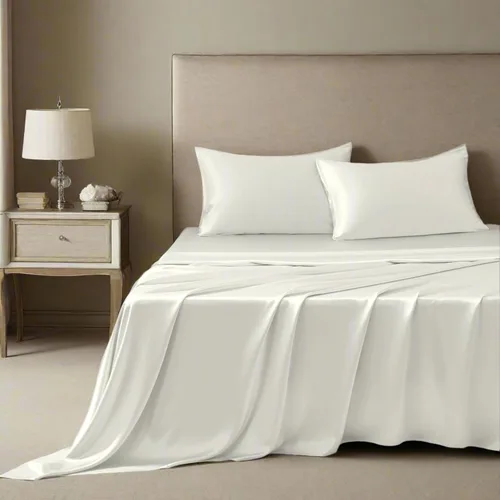 Mulberry Park - Juego de sábanas de 100 % seda de morera Charmeuse de grado 6A, juego de 4 piezas, tamaño Queen con sábana bajera ajustable de 16