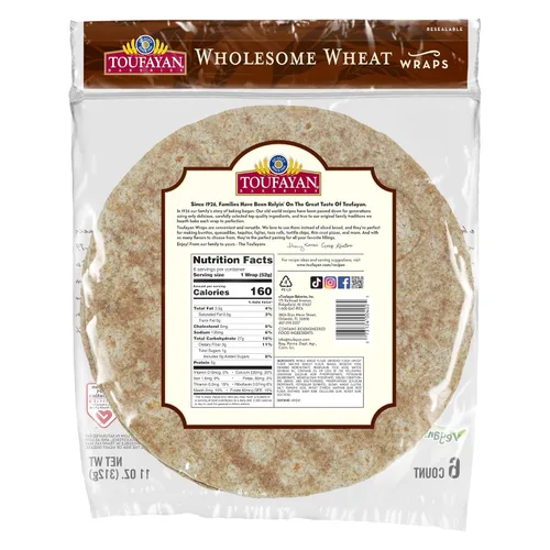 Vista 2 de Toufayan - Envolturas de tortilla de trigo integral Vegano Sin colesterol Kosher (paquete de 3, 18 envolturas en total)