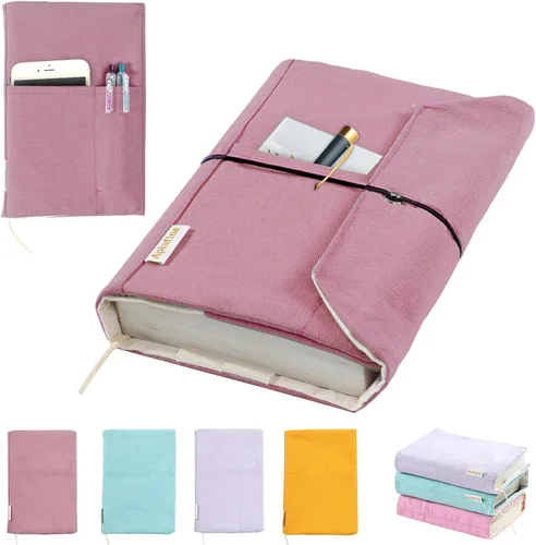 Vista 20 de Fundas de libro de lienzo, protector de libro lavable, funda de libro para novelas de tapa blanda, funda de libro ajustable para tapa dura