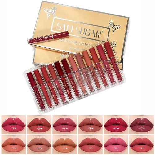 Vista 8 de Juego de 12 lápices labiales líquidos mate aterciopelados, impermeables, de larga duración, secado rápido, antiadherentes, kit de tinte labial nude