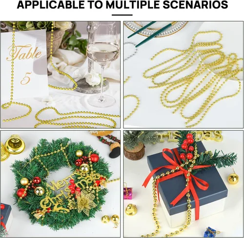 Vista 7 de Guirnalda de perlas de 0.236 in, guirnalda de perlas de imitación de oro de 66 pies, rollo de guirnalda de perlas de imitación, decoración de fiesta
