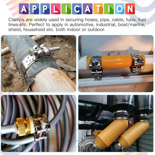 Vista 7 de Glarks 4 abrazaderas de manguera con perno en T de 2.047-2.165 in, acero inoxidable 304, abrazaderas de tubo ajustables para manguera de rango de 2