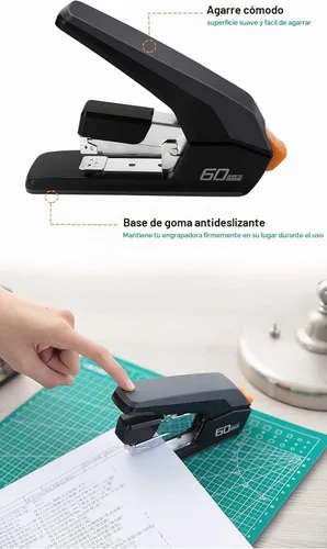 Vista 4 de Engrapadora Deli resistente sin esfuerzo, grapado de un solo toque, engrapadora ergonómica fácil de cargar, capacidad de 60 hojas, incluye 2000