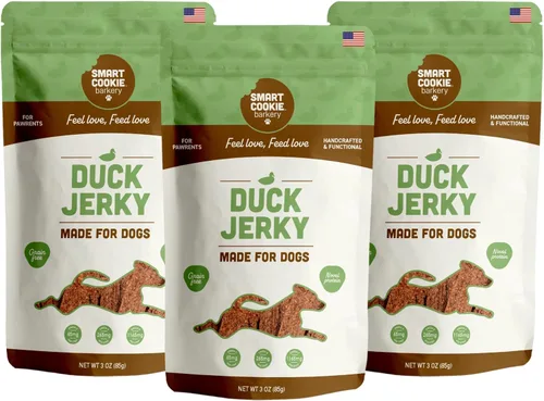 Vista 16 de Smart Cookie Duck Jerky - Golosinas para perros con semillas de lino, aceites omega, tiras hipoalergénicas para perros y cachorros con alergias
