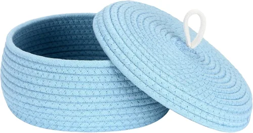 Vista 46 de Sea Team Cesta de almacenamiento redonda de cuerda de algodón con tapa, contenedor de almacenamiento tejido decorativo, cesto, maceta, caddy