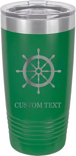 Vista 13 de 20-Ounce Vacuum Insulated Stainless Steel Tumbler Customized Double-Walled Laser Engraved Orange Coffee Mug, Ship Wheel, Personalized