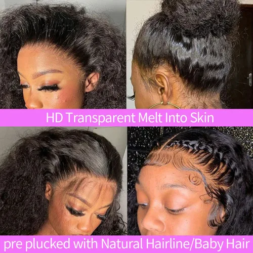 Vista 2 de Pelucas de encaje frontal 360, pelucas de cabello humano ondulado profundo, pelucas de cabello humano rizado para mujeres negras, peluca frontal