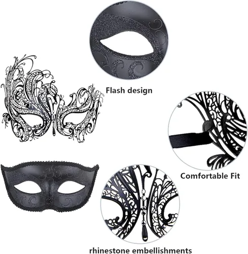 Vista 7 de IETANG - Un par de preciosas máscaras venecianas para parejas para mascarada accesorios de disfraz o fiesta