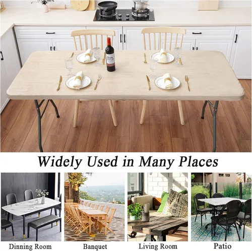 Vista 9 de smiry Mantel rectangular, impermeable, elástico ajustable para mesas de 4 pies, manteles de vinilo con parte trasera de franela lavable para picnic