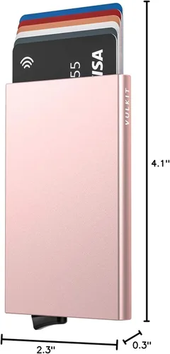 Vista 7 de VULKIT Billetera desplegable, delgada, minimalista, tarjetero para tarjetas de crédito, para hombres y mujeres, con bloqueo RFID, mini funda de Oro