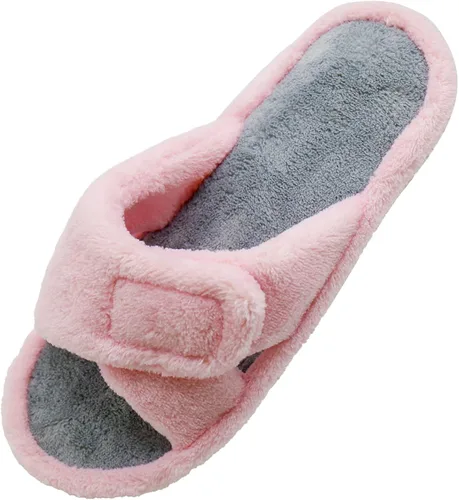 Magtoe Adjustable Open Toe House Slippers for Women Memory Foam Indoor Slip on Slides Sandals Lady Home Shoes for Air Conditioning
