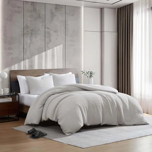 Vista 5 de Kenneth Cole - Juego de edredón King, ropa de cama suave con textura de gofre con fundas a juego, acogedora decoración del hogar con relleno elevado