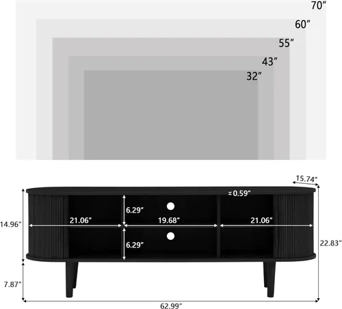 Vista 2 de Soporte de TV, mesa consola multimedia con puerta corredera y compartimento de almacenamiento, centro de entretenimiento moderno con almacenamiento