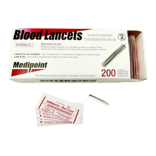 MEDIPOINT Lancetas de acero inoxidable, 200 unidades, estériles, desechables, envueltas individualmente, punta de aguja ultra afilada para muestreo