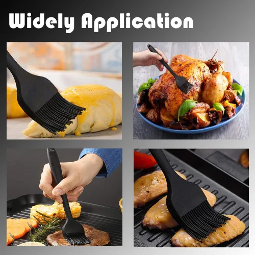 Vista 6 de Cepillo de pastelería para cocinar y hornear, paquete de 4 cepillos de silicona para untar y cepillos de alimentos con cerdas de jabalí y mango