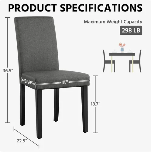 Vista 3 de Yaheetech Juego de 2 sillas de comedor tapizadas de tela Parson con asiento acolchado y patas de madera maciza para comedor/restaurante, gris oscuro