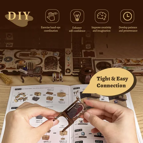 Vista 6 de CUTEBEE Kit de Rincón de Libros, Kit de Casa en Miniatura DIY Booknook, Casa Pequeña, Rompecabezas de Madera 3D, Kit de Casa de Muñecas para Adultos
