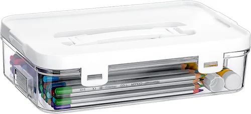 BTSKY Contenedor de plástico transparente con tapa y asa, organizador de manualidades multiusos y caja de almacenamiento, caja de almacenamiento